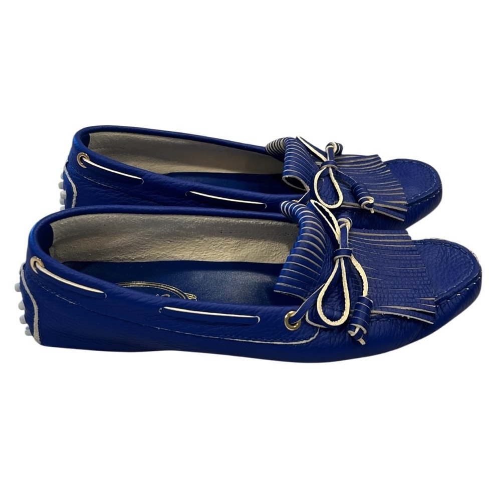 TOD'S Bubble Gommino Loafer Moccasin Italian Leather Fringe Blue Women's Size 39 - Picture 6 of 17